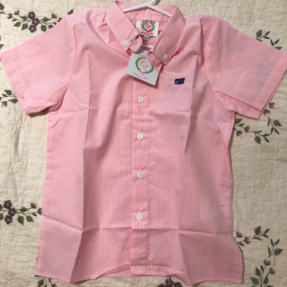 Boys 6t s/s button up micro gingham top